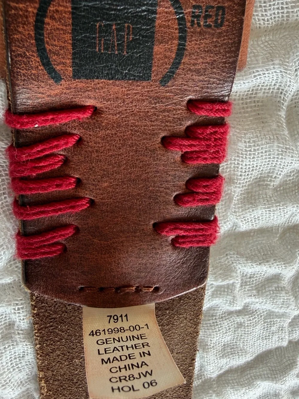 Y2K Product Red for Gap Leather Belt with Red Contrast Stitching Chunky Buckle